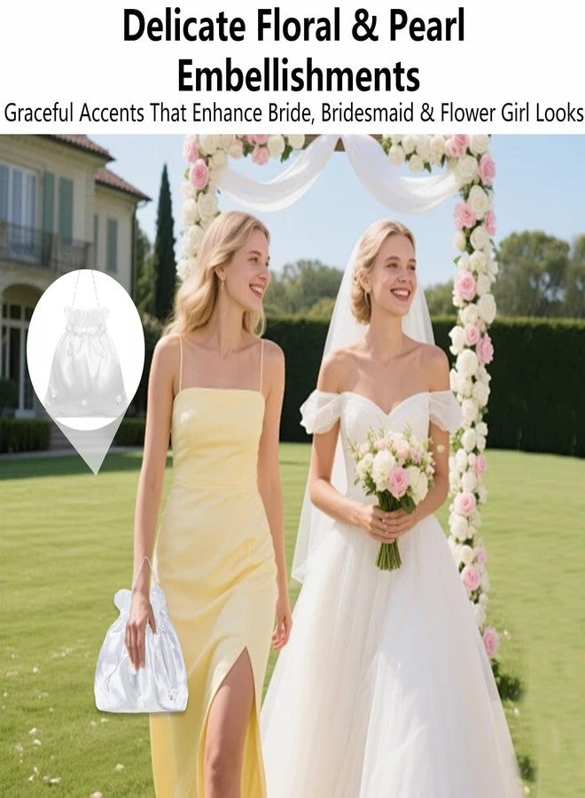 KGCGJVB 2Pcs Money Dance Bag for Wedding White Satin Purses with Flower for Bride Bridesmaid and Flower Girl Bridal Pearl Purse for Weddings and Girls’ Special Day Accessories - Image 5